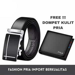 FREE DOMPET !!! Ikat Pinggang Pria Panjang 120cm Model Rel Ikat Pinggang Kerja Berkualitas Gesper Sekolah Sabuk Kantor + Bonus Kotak