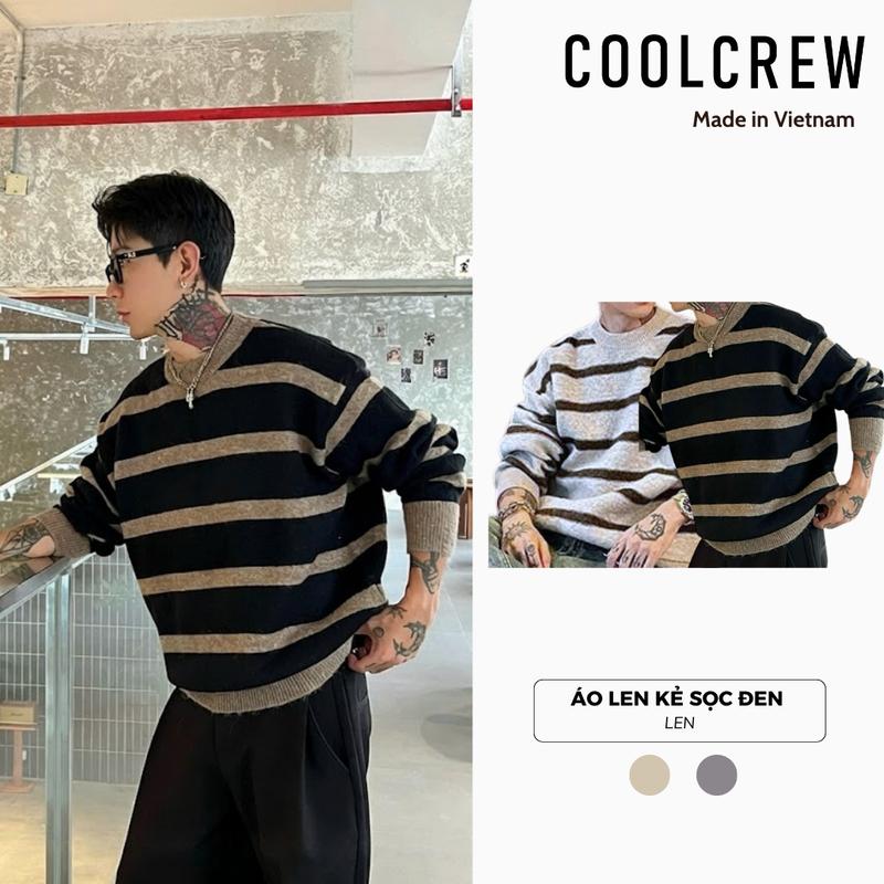Áo Len Sweater Kẻ Sọc Đen COOLCREW Cổ Tròn Nam Nữ Unisex Form Rộng Phong Cách Hàn Quốc ALD03