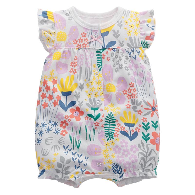 Bayi Perempuan Romper Katun Lengan Pendek Kancing Bayi Bodysuit Pakaian Anak-Anak Musim Panas 6