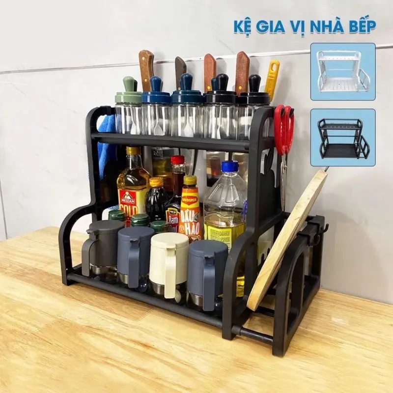 Kệ Đựng Gia Vị Nhà Bếp Chữ B - Kệ Đựng Đồ Dùng Nhà Bếp, kệ gia vị 2 tầng làm bằng nhựa pp cao cấp bền đẹp