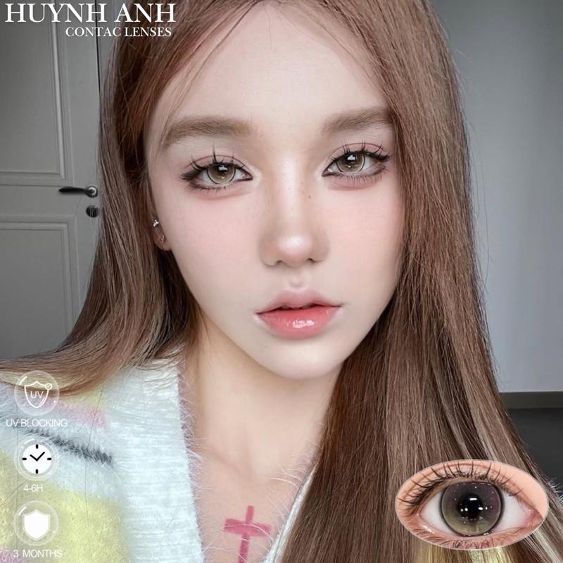  Lens Mắt Kính Áp Tròng nâu vàng tây viền đen jade brown Dia 14.2mm Gdia 14.0mm  Giá 1 Đôi + Kèm Khay Dụng Cụ  