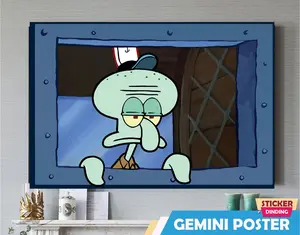 Sticker Vinyl wajah membosankan squidward dari serial spongebob, hiasan kamar estetik, glossy Poster Dinding  Jendela Hadiah
