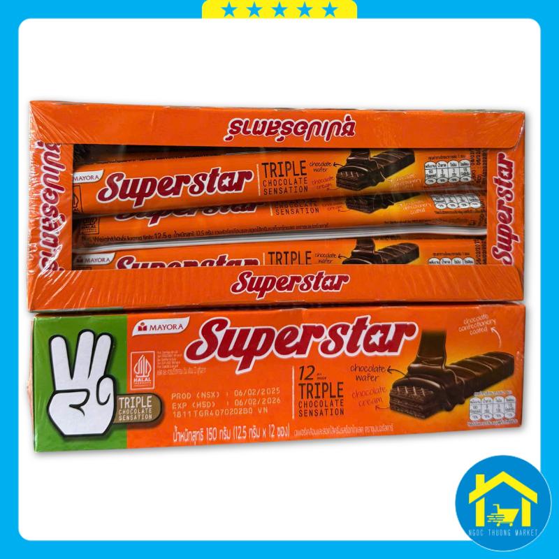 Combo 2 hộp Bánh xốp Sôcôla SuperStar hộp 150g 12 thanh x 12.5g - Snack Thức Ăn Ăn Vặt Food Socola Chocolate
