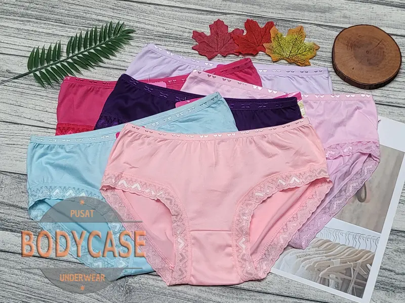 12PCS Celana Dalam Wanita Dewasa Dalaman Katun Polos Kombinasi Renda Karet Pinggang Kecil Bahan Lembut Nyaman dipakai Harian 3