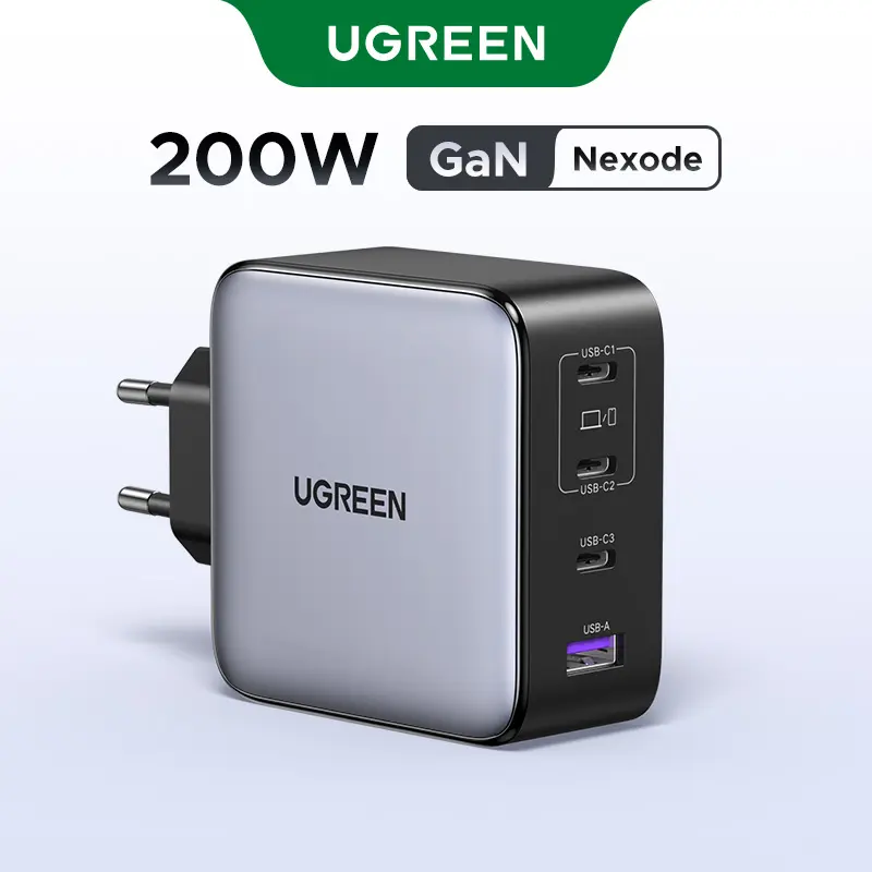 UGREEN Sạc Nhanh GaN 200W 4 Cổng – Hỗ Trợ Sạc Nhanh Samsung 45W SFC 2.0, Dùng Cho MacBook, Máy Tính Bảng, T14, Samsung S25 Ultra/S24/S23/S22, iPhone 16 – Phích Cắm Gập