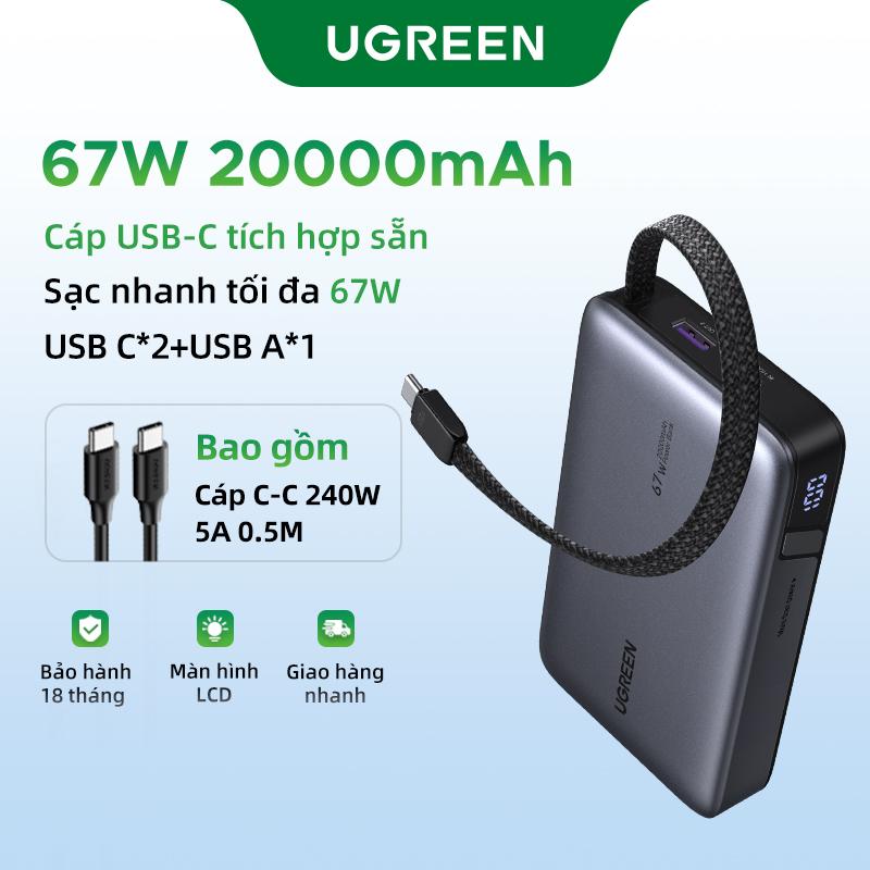【With Type-C Cáp UGREEN 20000mAh 45W 67W 145W 165W 4 Cổng Cáp Type-C Tích Hợp Pin Sạc Dự Phòng Sạc Nhanh Tương Thích Powerbank Compatible with iPhone 17 Pro Max 16 15 14 13 Macbook Samsung Xiaomi Model 55988