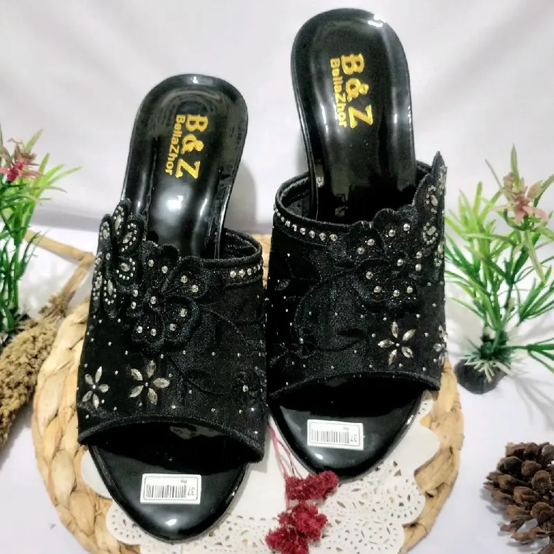 Sendal High Heels Wanita Pesta KP-02 Realpick100% Asli - Hak 5cm, Open Toe, Sol Karet Nonslip, Bahan Sintetis dan Gliter, Size 37-42 Shoes Sandal 1