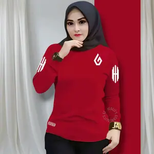 Baju Sport Olahraga Wanita Lengan Panjang Atasan Kaos Running Lari Gym Senam Zumba Sepeda Bulutangkis Sporty Muslim Hitam Setelan
