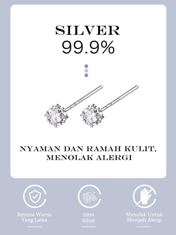 EAR PARTNER-999 SILVER Anting-anting perak murni untuk wanita dengan penjagaan lubang telinga, anting-anting dengan berlian, anting-anting tusuk yang elegan dengan perasaan tingkat tinggi, aksesori telinga untuk tidur tanpa dilepas. 5