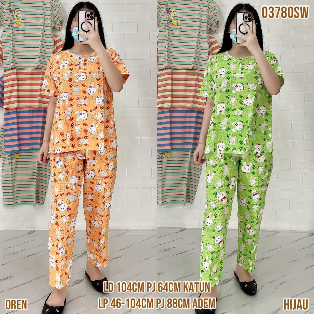 Baju Tidur Merlin CP 18 Standar Setelan Katun Motif karakter  - Bahan Katun Premium