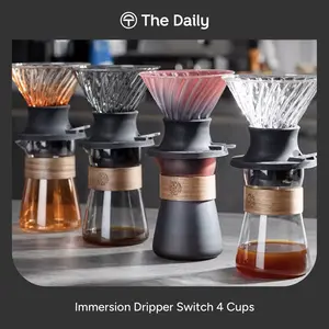 Immersion Clever Glass Dripper Alat Seduh Kopi untuk 1-4 Cups - Coffee Dripper V60 Penyaring Kopi Berbahan Kaca dan Silicone dengan Bola Stainless Steel Food Grade Menggunakan Kertas V60 01 dan 02