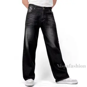 Celana jeans pria baggy pants korean style oversize loose blue jeans straight kulot boyfriend jeans longgar celana cowo celana panjang denim Basic