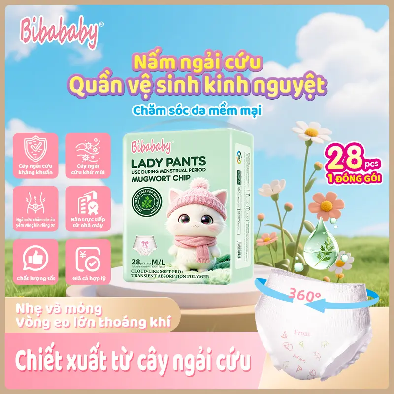 Băng vệ sinh dạng quần Bibababy (28 miếng) , chống tràn 360°, thoáng khí, phù hợp sử dụng ngày và đêm dành cho phụ nữ mang thai và sau sinh.