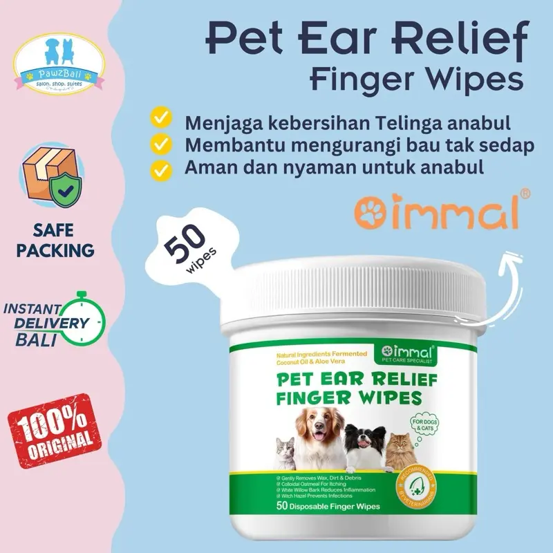 Oimmal Pet Ear Relief Finger Wipes for Dog and Cat 50wipes | Tisu Jari khusus Pembersih Telinga Anjing & Kucing