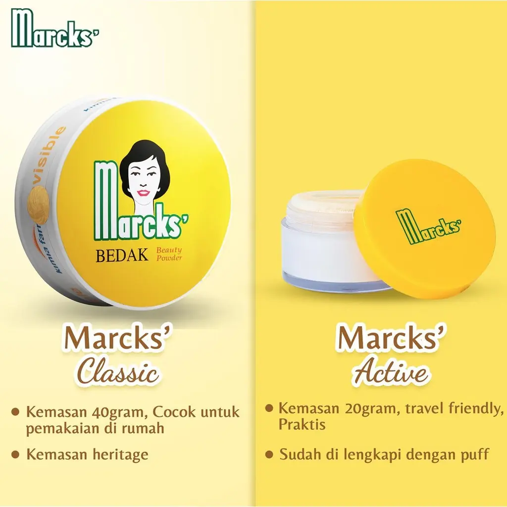 MARCKS Bedak Tabur / Loose Powder / Classic 40gr /Active 20gr / Refill 20gr