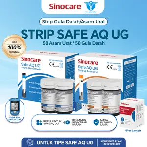 Sinocare Isi Refill Alat Cek 2 in 1 Safe AQ UG Strip 50 pcs Asam Urat & 50 pcs Gula Darah Otomatis Menyerap 0.6 µL Sampel Darah Masa Expired Lama