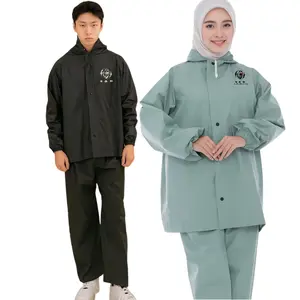 S&R Paket 2 Set Jas Hujan PVC 0,18 untuk Pasangan Tahan Air Nyaman dengan Desain Hoodie dan Sarung Terlalu Fit untuk program Morbert