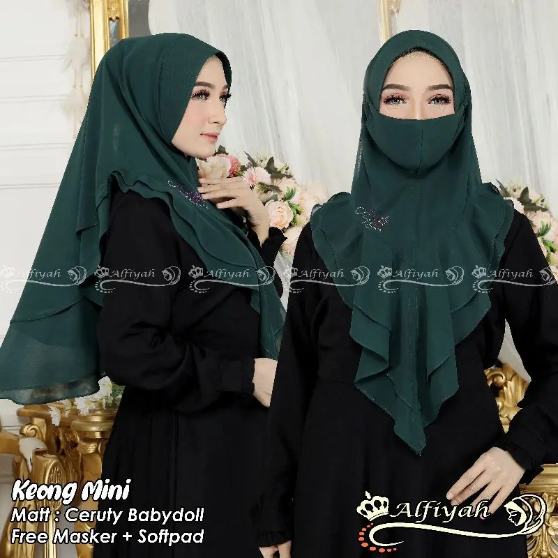 Jilbab Hijab Syar'i Kerudung Khimar Ceruty Babydoll 2 Layer Keong Mini ALFIYAH - Free Masker Muslim Pad Syari Instan Ceruti 1