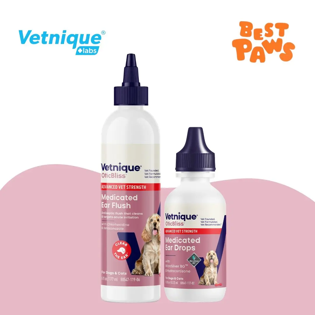Vetnique Oticbliss Advanced Vet Strength  Medicated Ear Flush & Drops for Dogs & Cats