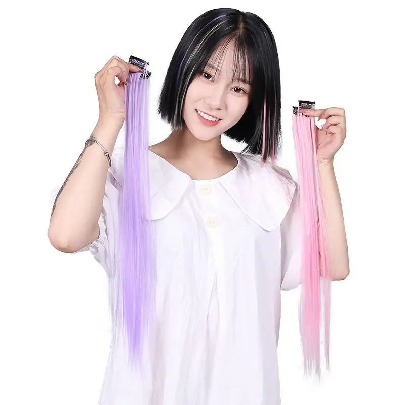 Rambut Jepit palsu Colourful Extention Wanita pemanjang rambut warna warni / Wig rambut palsu wanita 6