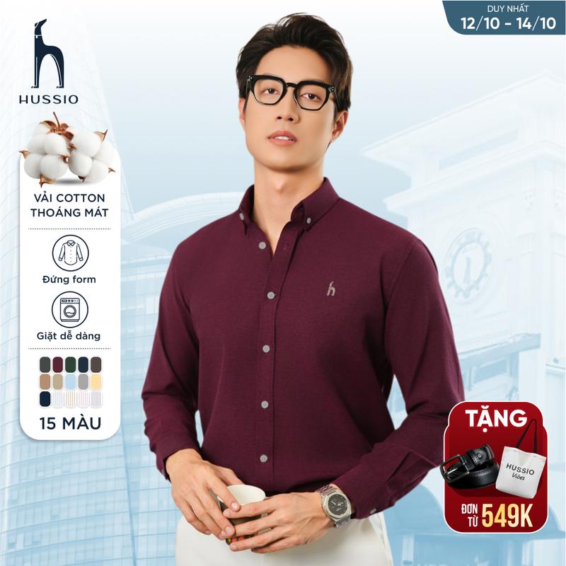 [HUSSIO x HUAVIVAN] Áo sơ mi nam tay dài SEASON “BA” thêu logo, vải Oxford cao cấp, thoáng mát, đứng form - Hussio