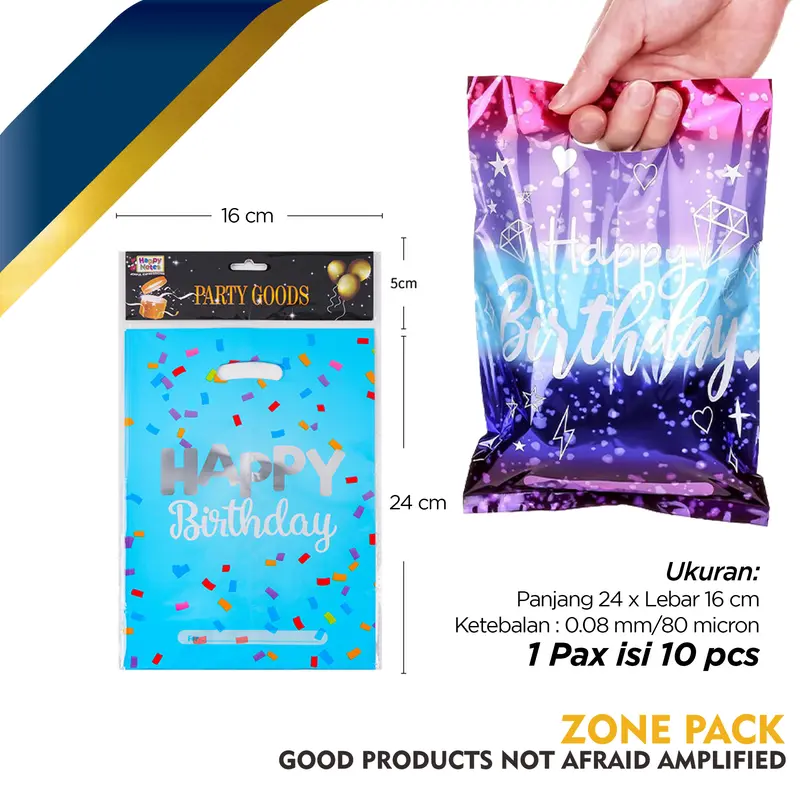 [Isi 10 PCS] Plastik Snack Ulang Tahun | Plastik Jinjing Plong Motif Happy Birthday | Kantong Plastik Souvenir Gift Bag 3