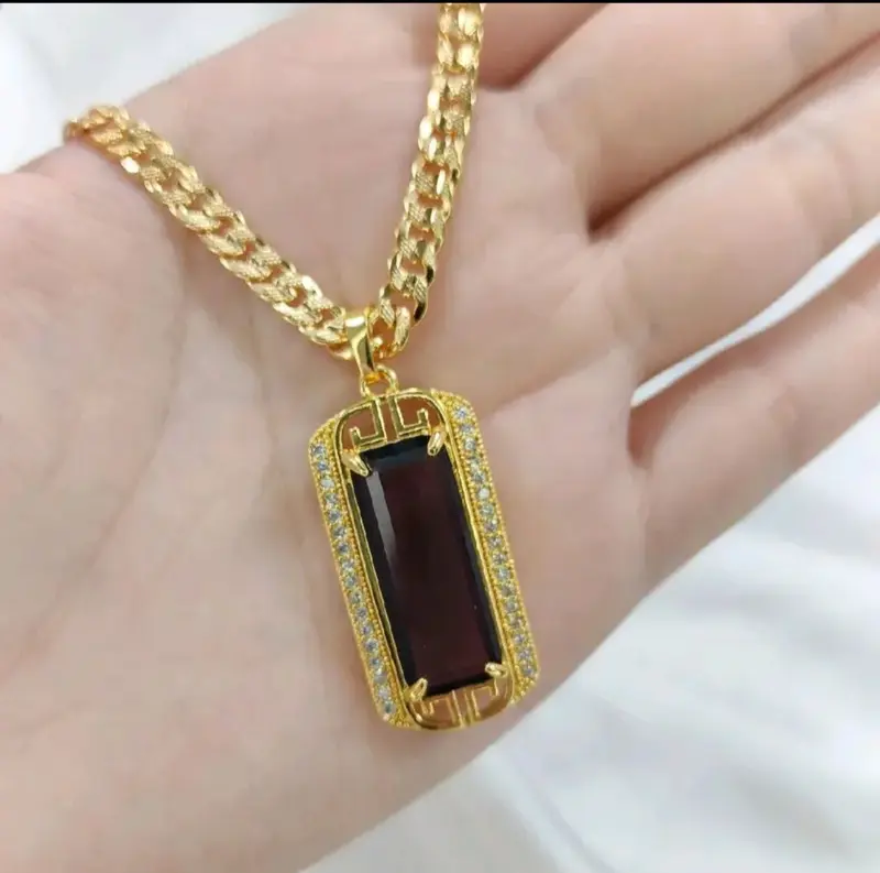 Kalung Perhiasan wanita permata merah ,hitam,ungu,biru panjang kalung 60 cm    Rantai Gold 3