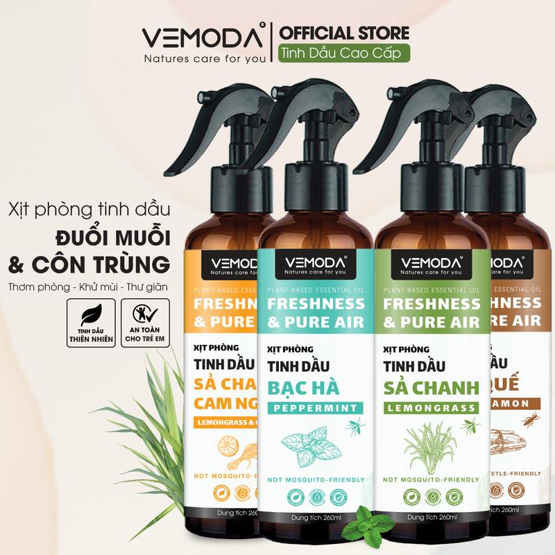  Xịt Phòng Tinh Dầu Sả Chanh Bạc Hà Quế Bạch Đàn Chanh VEMODA - Thơm Phòng Khử Mùi Hỗ Trợ Xua Đuổi Muỗi Và Côn Trùng 