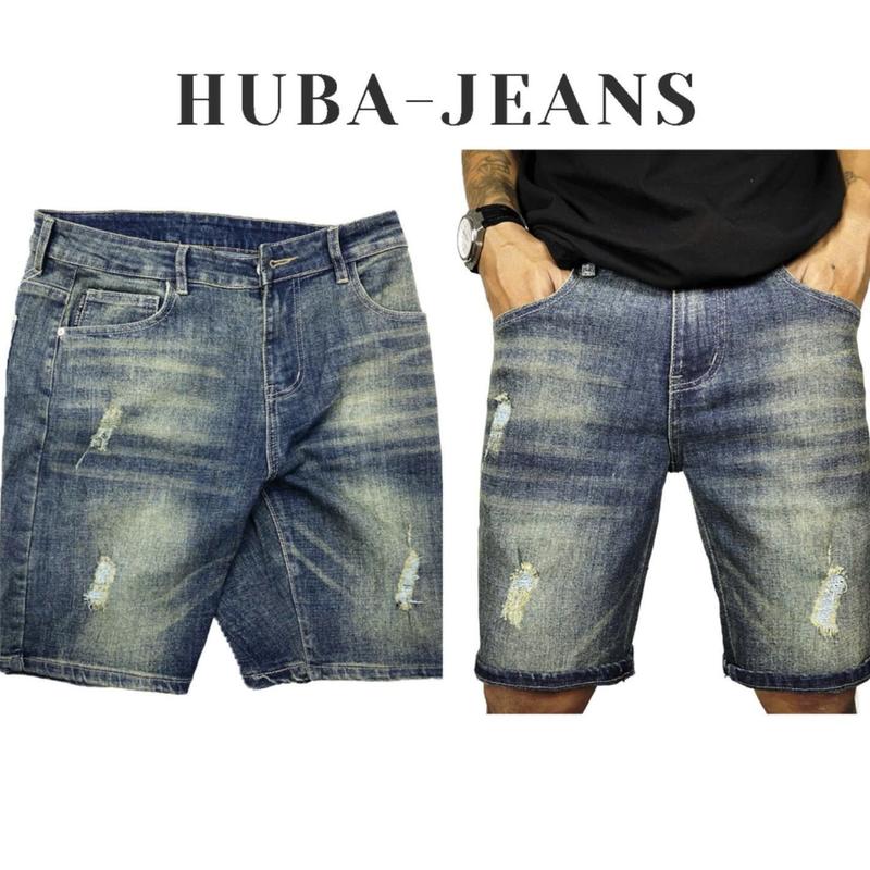 Quần jean nam sort HUBA-JEANS  was blue phủ màu thời trang Menswear Pants Denim quầntàntật quần purple quần biker Có Túi