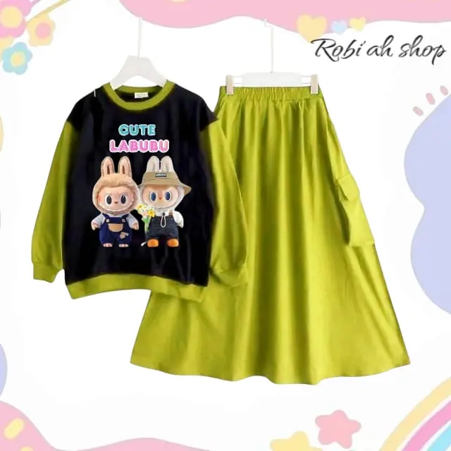 Baju anak labubu kembar fashion anak kekiniaan trendy bahan crinklr air flow 5