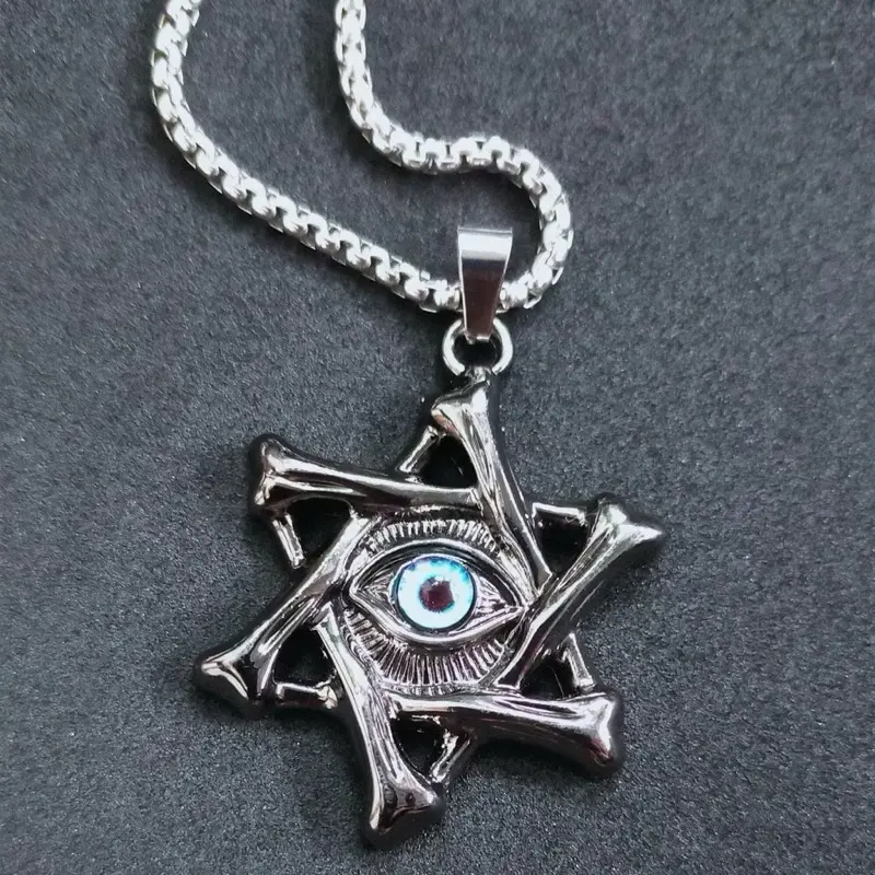 KALUNG RANTAI TITANIUM STEEL ROLLO SILVER LIONTIN STAR DEVIL EYES ANTI KARAT TIDAK LUNTUR