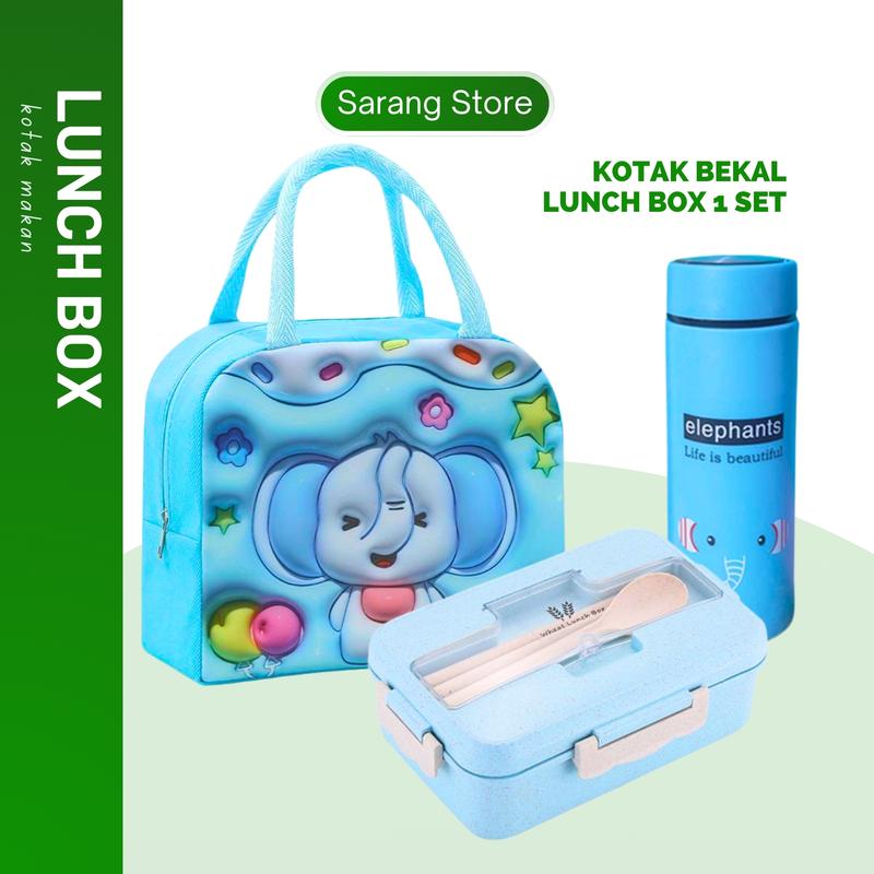 Tempat Makan Kotak Bekal Anak Sekolah TK SD Perempuan Laki Laki Lunch Box Set Tas Karakter Botol Minum Anti Tumpah 1
