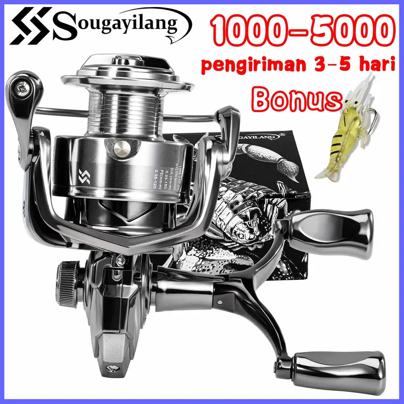 Sougayilang Fishing Reel, Reel Pancing Pemintal Lengan Batu Ganda Baru dengan Rasio Gigi 5.0:1 untuk Memancing di Luar Ruangan 0