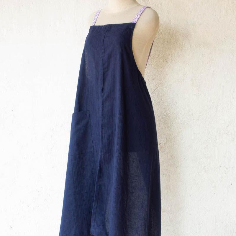 Linen apron masak (Navy) ikushima store 2