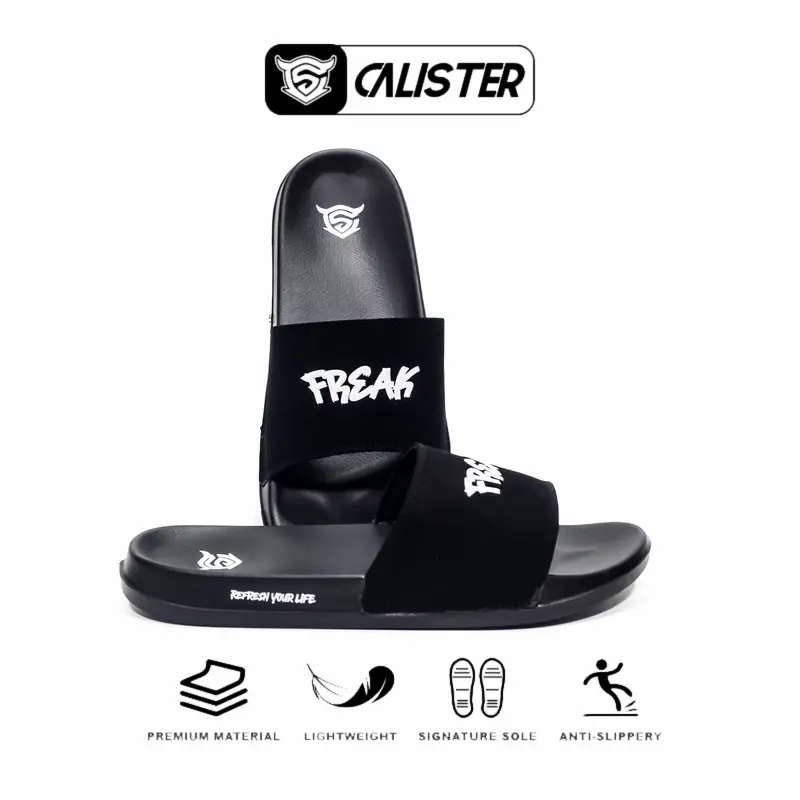 Calister - Sandal Slipper Pria Slide On Full Black Anti Slip antiselip selop simpel 7
