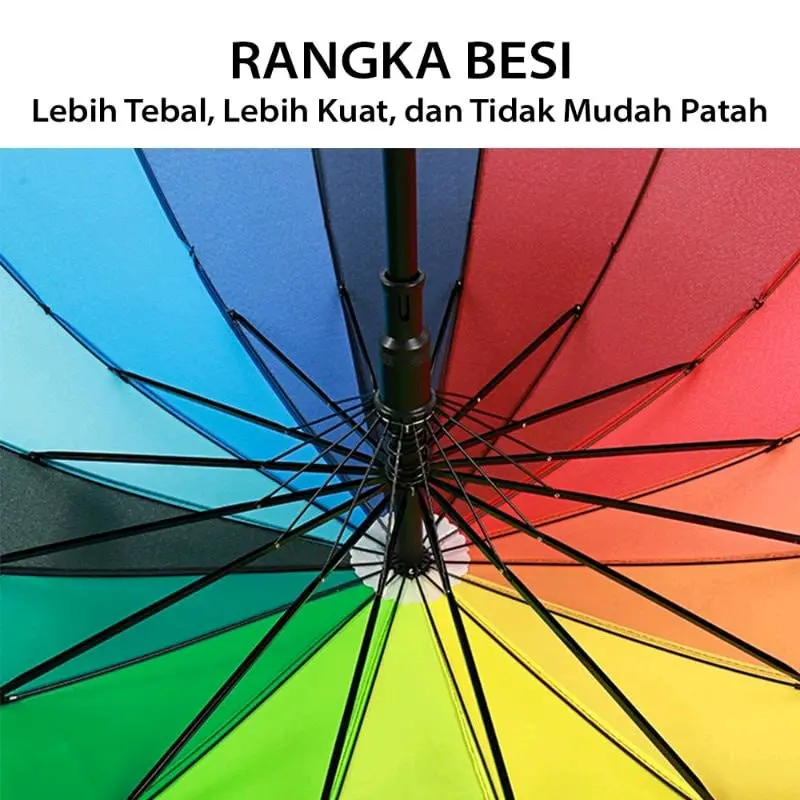 payung pelangi jumbo rangka besi kuat 16 jari