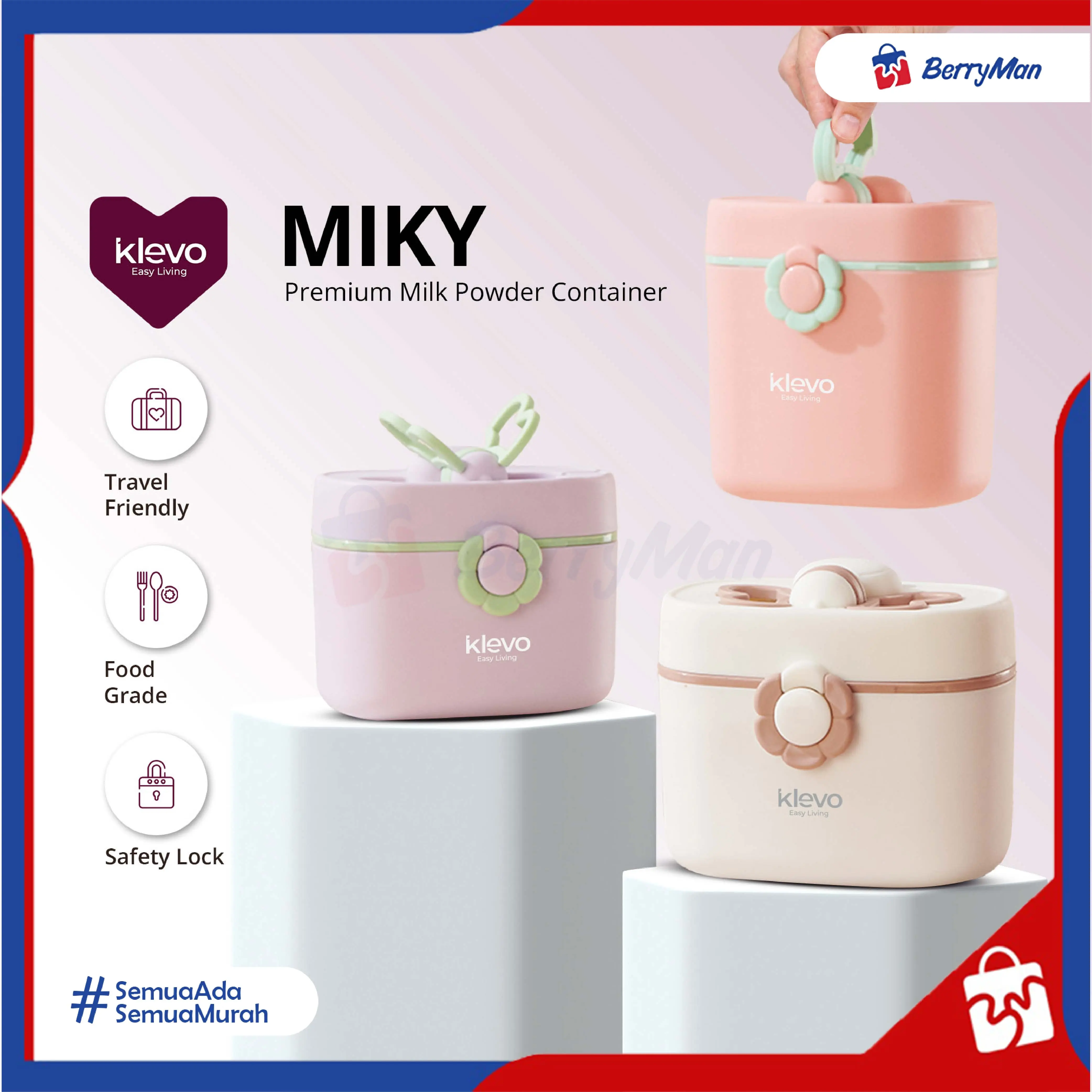 KLEVO MIKY Tempat Susu Bubuk Bayi 410 ML 600 ML Food Grade Milk Powder Container Travel Friendly