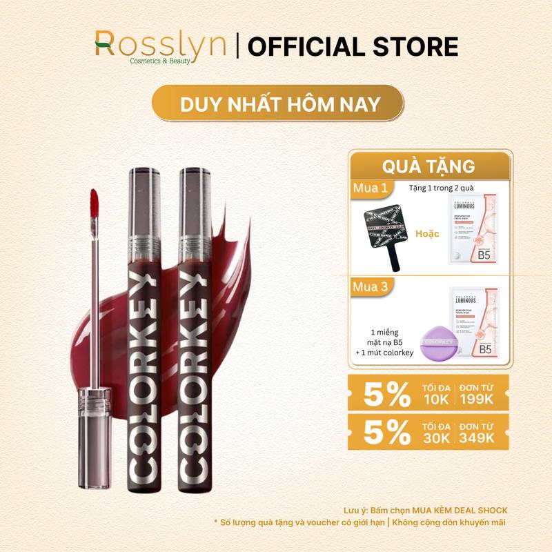 [ROSSLYN DEAL] Son tint bóng Colorkey dạng lỏng lâu trôi glasting water tint 1.7g Rosslyn Cosmetics Son Môi Nữ Trang Điểm Mỹ Phẩm