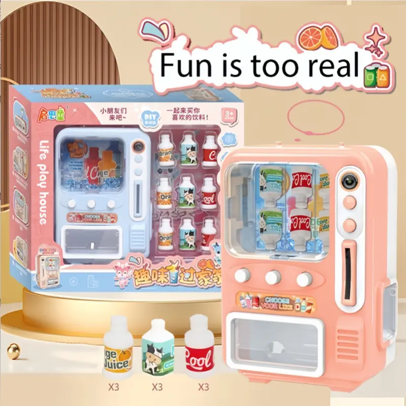 Mini Vending Machine Set Drink Vending Machine 5.3x3.5x2.4 Cute Plastic Mini Things with Game ＆ Drinks Prop for Doll House Furniture Decor