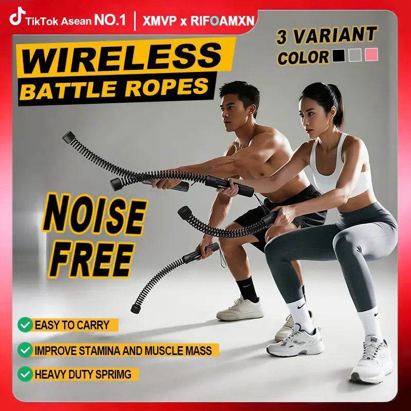 【COD】XMVP Wireless Battle Ropes Tali Fitness Latihan Kekuatan Inti Latihan Kebugaran Jasmani Olahraga Dalam Ruangan Noise Free Easy to Carry Alat Otot