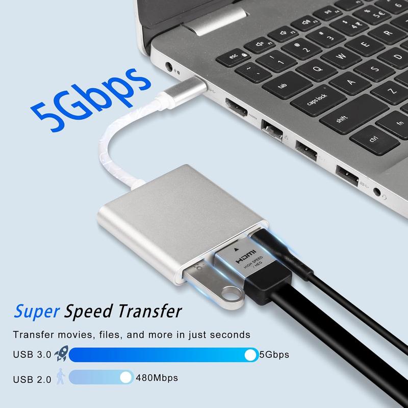 Bộ Chuyển Đổi đa cổng USB C sang HDMI, Bộ chuyển đổi đa cổng loại C 3.1, Đầu ra HDMI 4K Thunderbolt 3 sang, Cổng USB3.0 và cổng sạc USB C, Bộ chuyển đổi đa cổng kỹ thuật số USB C 3