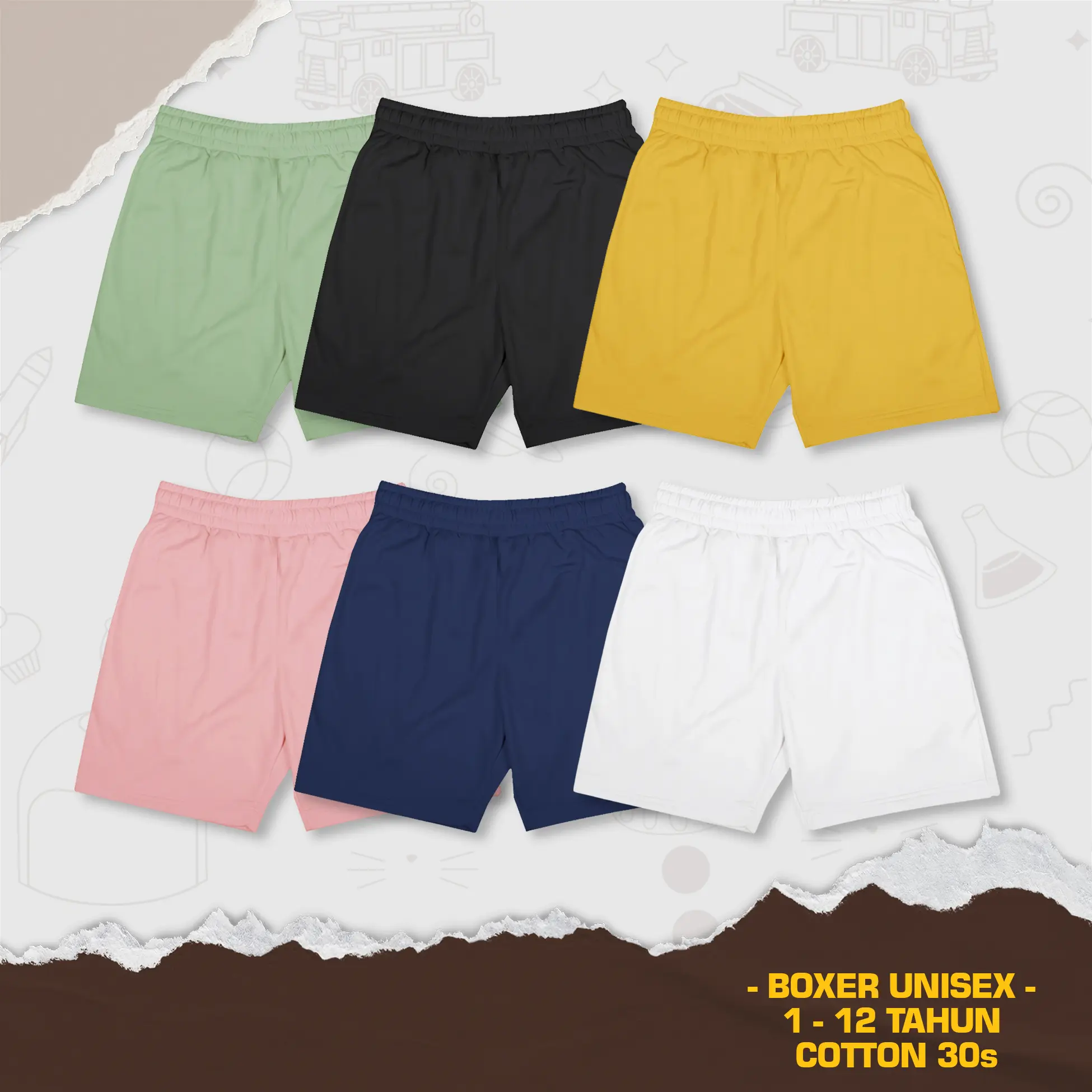 Celana Polos Pendek Anak Laki Laki & Perempuan Bahan Katun Combed Usia 1-12Tahun Anak-Anak Laki-Laki