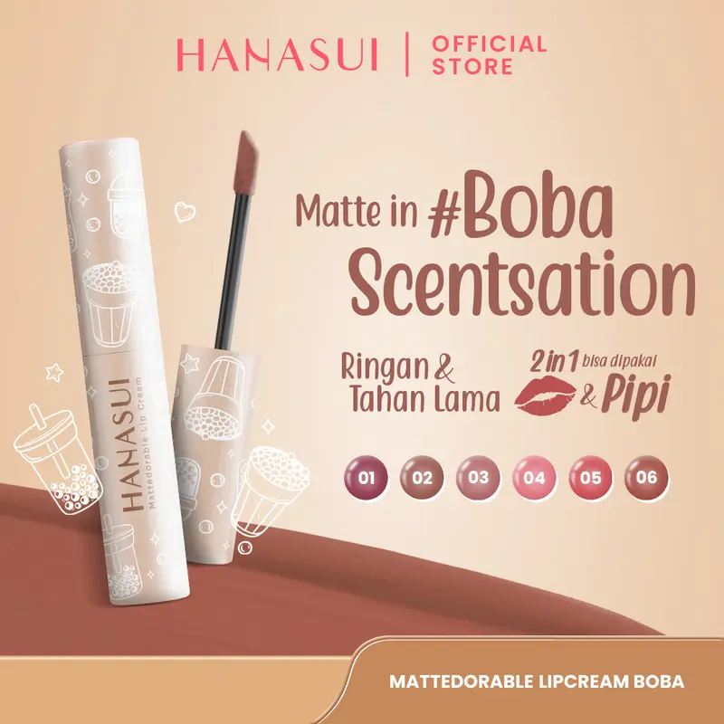 Hanasui Mattedorable Lip Cream Boba - Velvet Matte Finish Pigmented Long Lasting Double Moisturizing 0