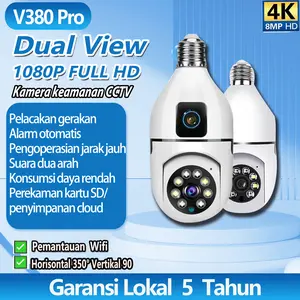V380 Pro CCTV Lampu Dual Lens Full HD 360 Rotation Auto Tracking Two-Way Voice Smart Wifi Kamera
