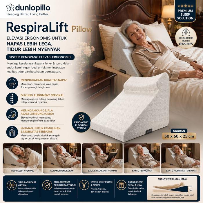 Gambar Dunlopillo RespiraLift Pillow Bantal Elevasi Anti Dengkur | Bantal Refluks GERD Ergonomis | Bantal Lansia Nyaman Tidur 60x50x25 cm - Ukuran Seprai dari Dunlopillo Kota Administrasi Jakarta Pusat Tokopedia