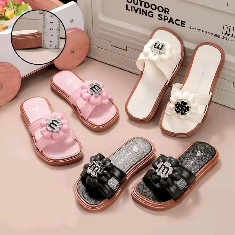 Sandal selop fashion anak perempuan Bunga sandal slip on import anak wanita sendal karet jelly kaki 24-35 2