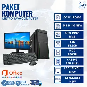 PAKET KOMPUTER RAKITAN FULLSET SIAP PAKAI CORE I5 6400 RAM DDR4 16GB SSD 512GB HDD 500GB MONITOR 19 INCH  KEYBOARD MOUSE NEW CASING PSU SIM V
