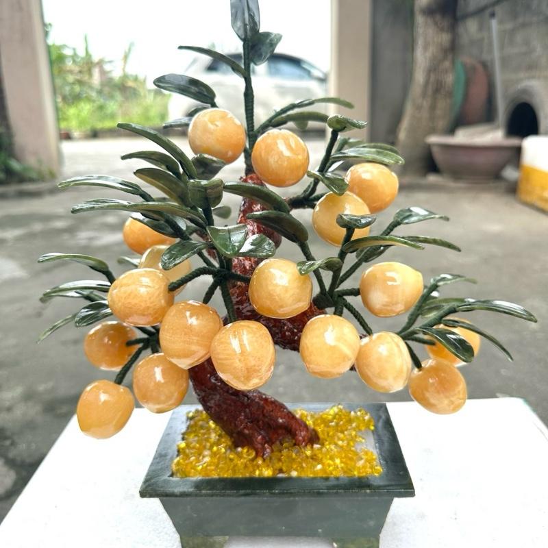 Cây Đào 18 Trái Đá Tự Nhiên Hoàng Long - Sung Túc Đầy Đủ Hạnh Phúc Cao 36cm Rộng 30cm Đường Kính Quả 3cm Mang Ý Nghĩa Sung Túc Ấm No Hạnh Phúc Sức Khỏe Trường Thọ