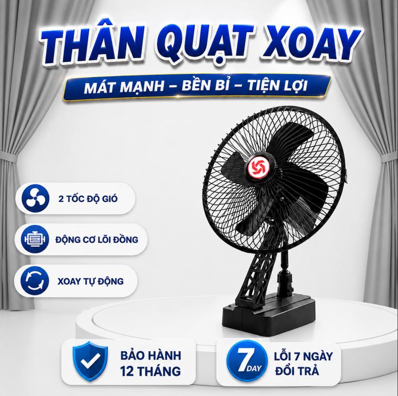 Thân Quạt Quay Quạt Để Bàn 2 Cấp Độ Gió Siêu Mát,Sử Dụng Chân Pin