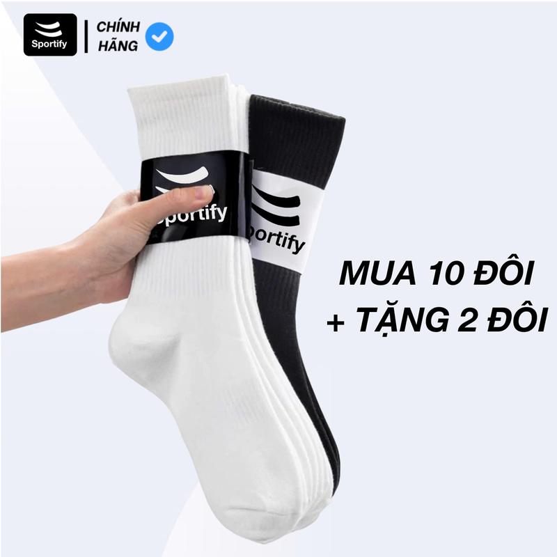   Sportify  SET 10 ĐÔI + TẶNG 2  Tất Vớ Nam Nữ Cổ Cao Cổ Trung Cổ Thấp Cotton Dày Dặn Thoáng Khí - Loại Không Quá Dày  | SPTP02 